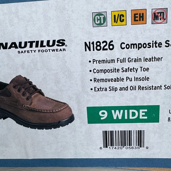 Nautilus N1826 Composite Toe Work Shoes 9 Wide Brown Leather Slip Resistant - Picture 10 of 10